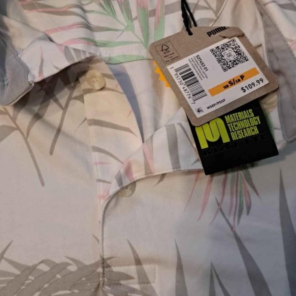 Puma Golf Tshirt. Tropical Print, Soft Colours
